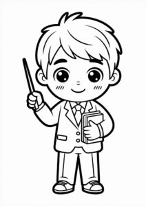 Male Chibi Teacher Coloring Pages OF Holding A Pointer And A Book 3