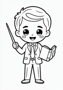 Male Chibi Teacher Coloring Pages OF Holding A Pointer And A Book 4