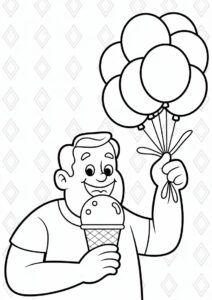 Man Eating Ice Cream Coloring Page While Holding Balloons 2