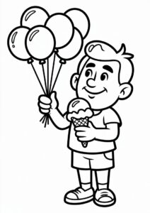 Man Eating Ice Cream Coloring Page While Holding Balloons 3