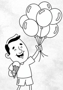 Man Eating Ice Cream Coloring Page While Holding Balloons 4