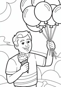 Man Eating Ice Cream Coloring Page While Holding Balloons 5