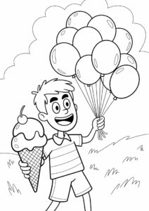 Man Eating Ice Cream Coloring Page While Holding Balloons 6