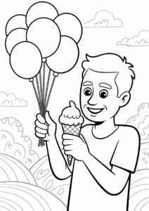 Man Eating Ice Cream Coloring Page While Holding Balloons 7