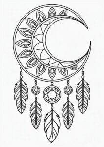 Mandala Dream Catcher Moon Coloring Page For Adults 1