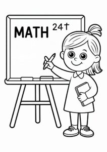 Math Teacher Coloring Poges Standing Next To A Chaltboard 1