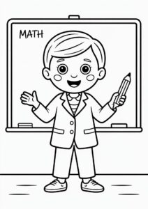 Math Teacher Coloring Poges Standing Next To A Chaltboard 5