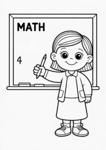 Math Teacher Coloring Poges Standing Next To A Chaltboard 6