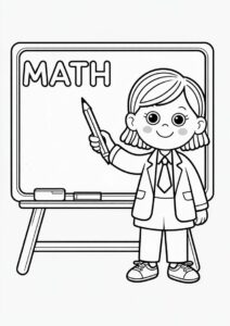 Math Teacher Coloring Poges Standing Next To A Chaltboard 7