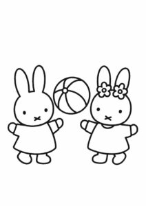 Melanie And Miffy Coloring Page Playing Beach Ball For Kids 1