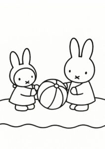 Melanie And Miffy Coloring Page Playing Beach Ball For Kids 2