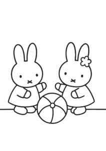 Melanie And Miffy Coloring Page Playing Beach Ball For Kids 3