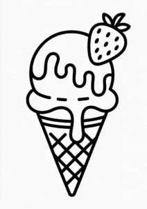 Melting Ice Cream Coloring Page On Cone with Strawberry On Top 6