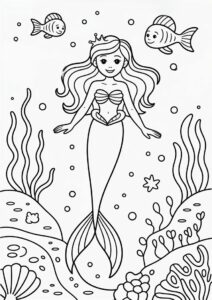 Mermaid Princess Coloring Page Under The Sea 1