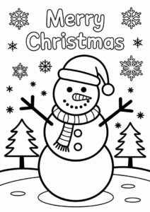 Merry Christmas Snowman Coloring Sheet For Kids 4