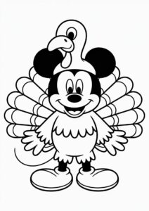 Mickey Mouse In A Turkey Costume Coloring Sheet 1