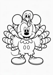 Mickey Mouse In A Turkey Costume Coloring Sheet 2