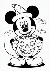 Mickey Mouse With Halloween Pumpkin Coloring Page To Color 1