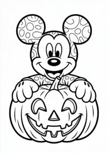 Mickey Mouse With Halloween Pumpkin Coloring Page To Color 2