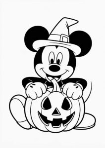 Mickey Mouse With Halloween Pumpkin Coloring Page To Color 3