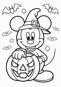 Mickey Mouse With Halloween Pumpkin Coloring Page To Color 4