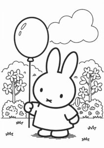 Miffy Coloring Page Holding Balloon In The Garden 1