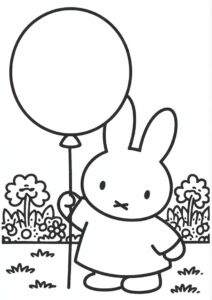 Miffy Coloring Page Holding Balloon In The Garden 2