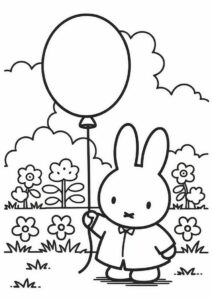 Miffy Coloring Page Holding Balloon In The Garden 3