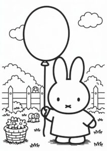 Miffy Coloring Page Holding Balloon In The Garden 4