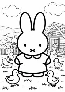 Miffy Coloring Page In A Farm With Ducklings For Kids 1