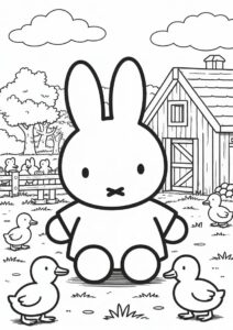 Miffy Coloring Page In A Farm With Ducklings For Kids 2
