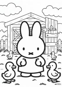 Miffy Coloring Page In A Farm With Ducklings For Kids 3