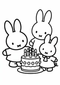 Miffy Coloring Page Of Melanie And Poppy Pig Dancing In Front Of Birthday Cake 1