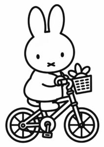 Miffy Coloring Page On A Bicycle For Preschoolers 3