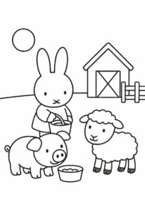 Miffy Coloring Page With Pig And Lamb In A Farm 3