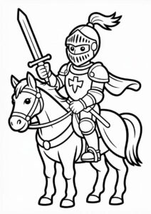 Mighty Knight On A Horse Coloring In For Preschoolers 1