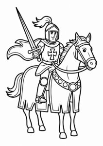 Mighty Knight On A Horse Coloring In For Preschoolers 2