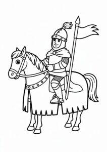 Mighty Knight On A Horse Coloring In For Preschoolers 3
