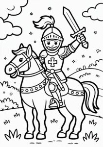 Mighty Knight On A Horse Coloring In For Preschoolers 4