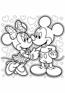 Minnie Mouse Kissing Mickey Mouse Valentines Day Coloring Page 2