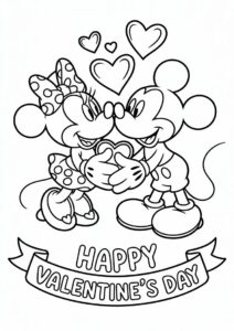 Minnie Mouse Kissing Mickey Mouse Valentines Day Coloring Page 4
