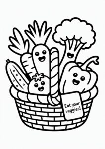 Mixed Vegetables In Basket Coloring Page 1
