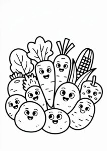 Mixed Vegetables Peppers Carrot Potato Coloring Sheet 1
