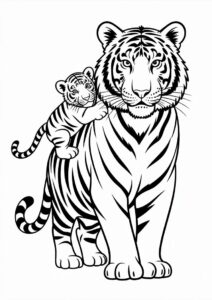 Mom Tiger With Cub Coloring 1