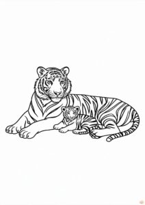 Mom Tiger With Cub Coloring 2