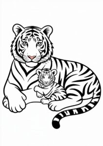 Mom Tiger With Cub Coloring 3
