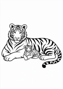 Mom Tiger With Cub Coloring 4