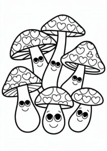 Mushrooms With Love Heart Patterns Coloring Page 2