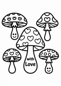 Mushrooms With Love Heart Patterns Coloring Page 3