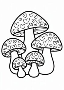 Mushrooms With Love Heart Patterns Coloring Page 4